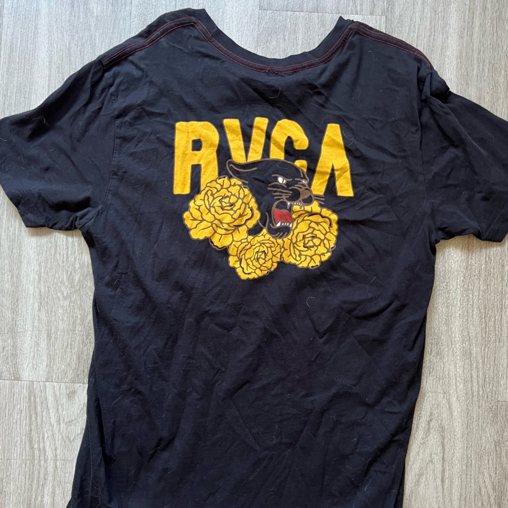 RVCA Black Tee with Yellow Graphic and Panther